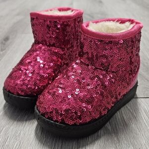 New Toddler Girl Size 8 Pink Sequin Faux Fur Winter Snow Boots